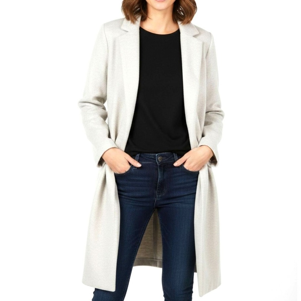 Joie Womens M Greige Wool Feel Open Front Longline Coat Duster Jacket Normcore